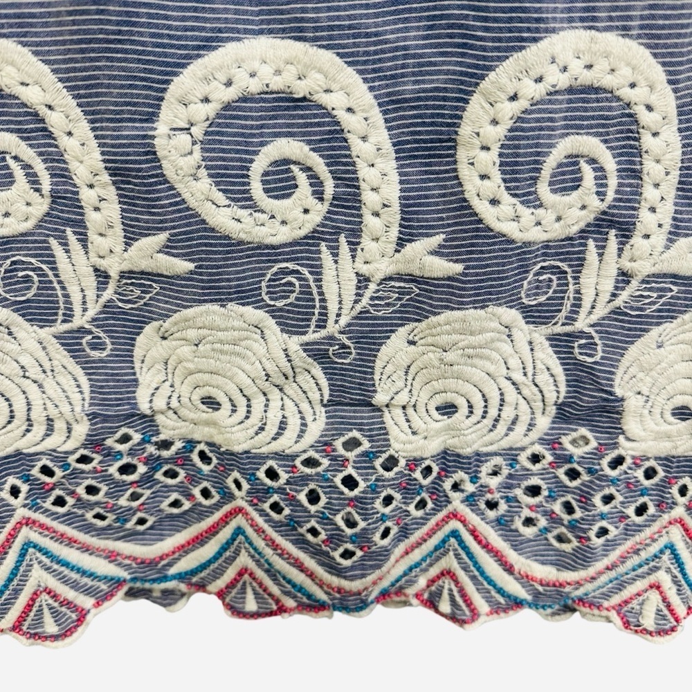 Talbots blue white striped top with embroidery and scalloped hem spring summer - Picture 9 of 11